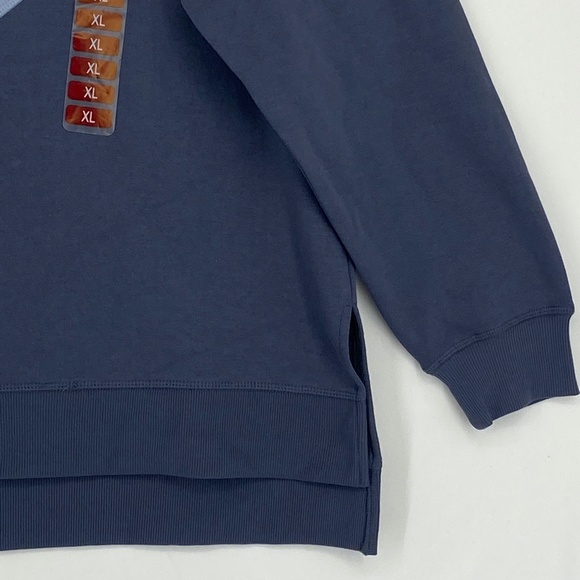 Green Tea Womens XL Color Block Top Sweatshirt Denim Blue Long Sleeve Fleece - Picture 3 of 7